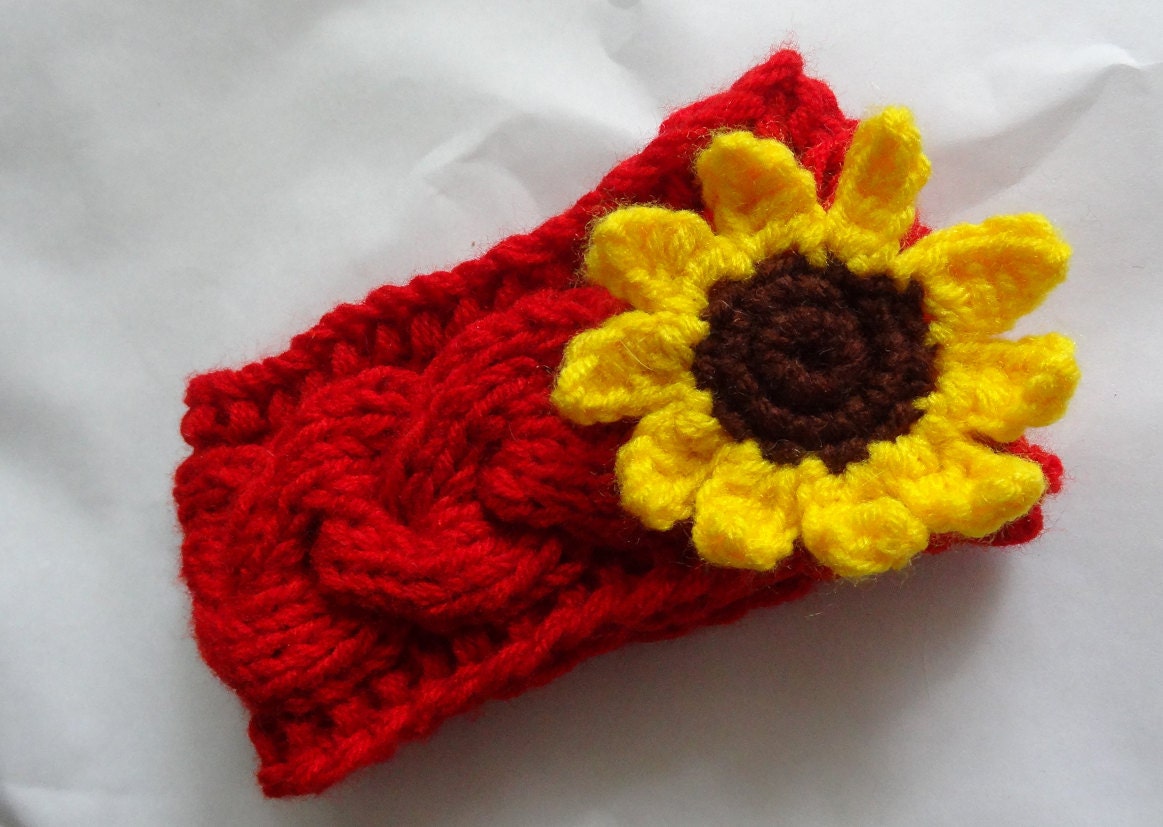knit baby headband / Cable knit headband / Baby Headband in flower / Baby Knit Headband / Baby Girl Headband, Newborn  Headband,