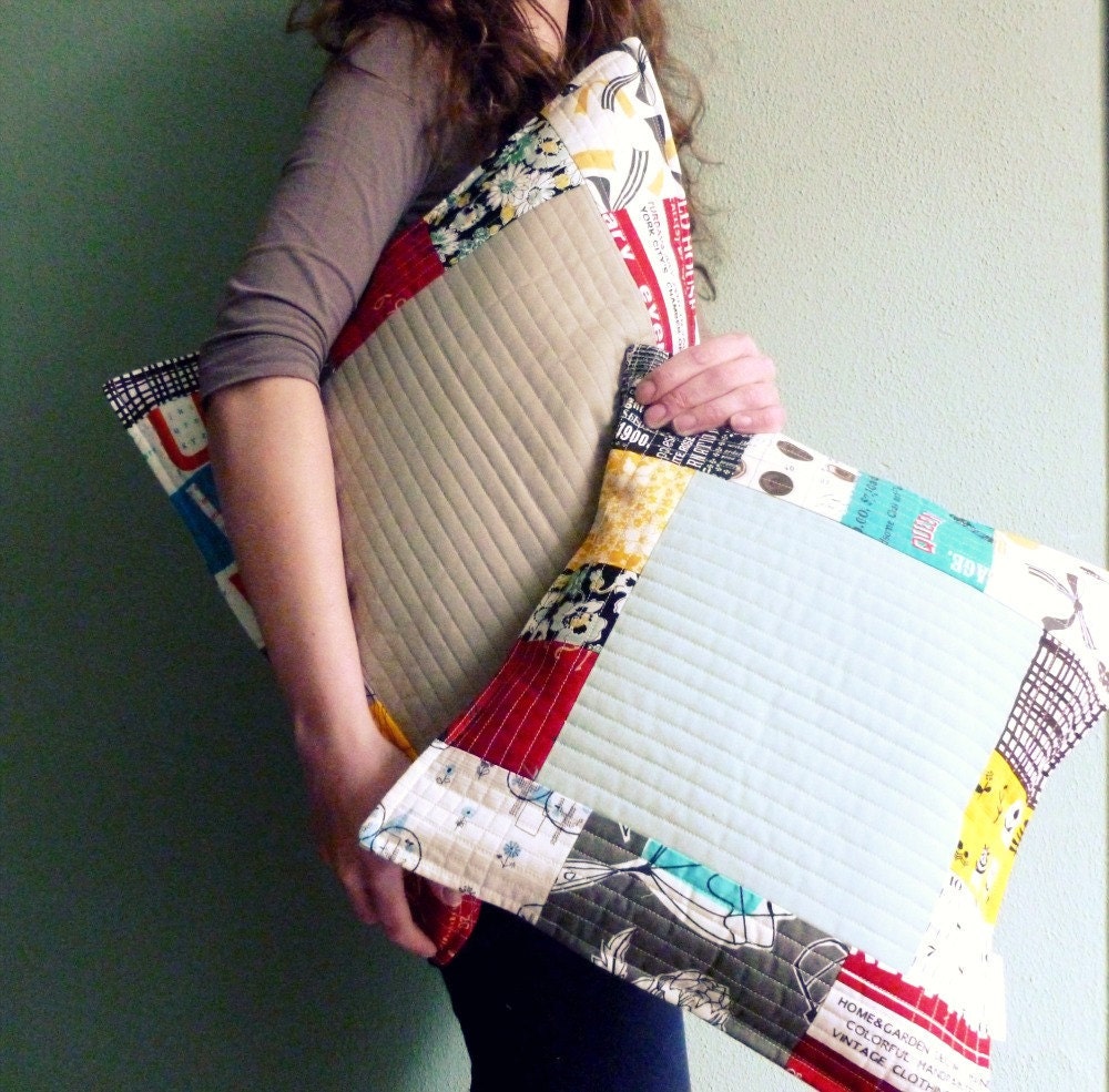 patchwork pillow - quilted pillow - cushion cover - set of two