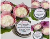 Best-sellers set.  3 solid lotion bars in Coconut, Lavender and Black Raspberry and Vanilla