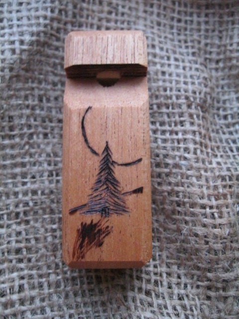 Mahogany Whistle With Tree Woodburning