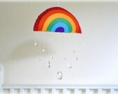 Rainbow crystal rain cloud nursery mobile/ sun catcher - felt rainbow cloud with crystal beads - children decor