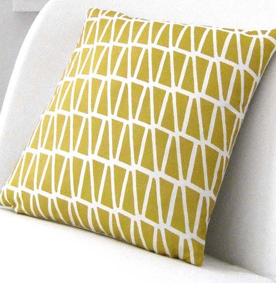 Triangle Pattern Printed Pillow - Yellow and Dusty Blue Colorations