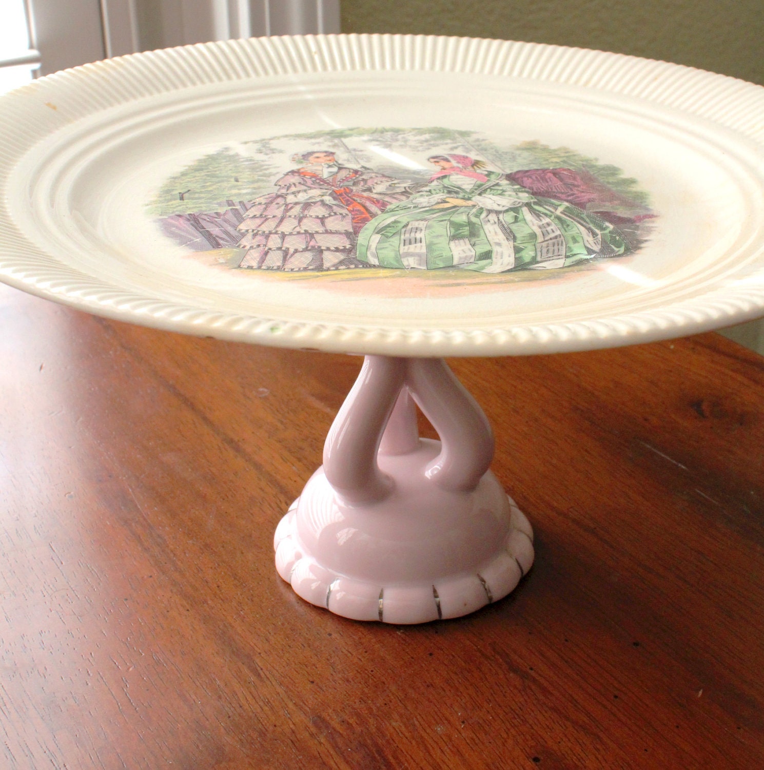 Vintage Cake Stand Antique Pedestal / Vintage Cupcake Stand / Jewelry Holder Pedestal Trinket Candy Dish Stand / Pink Vintage Pedestal