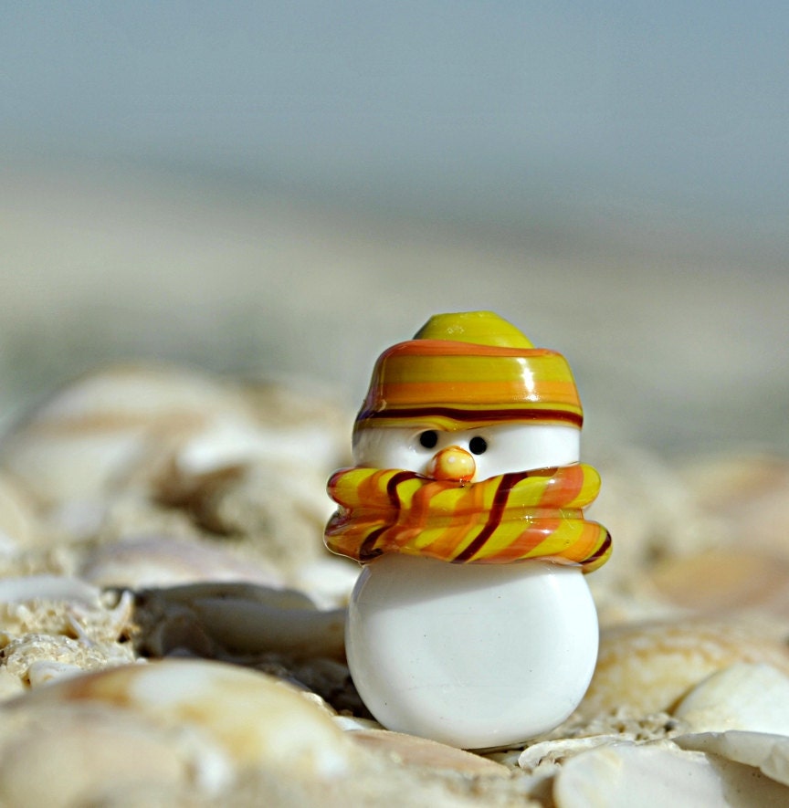 RESERVED FOR CILLA Lampwork snowman Flat backed