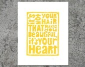 Your Beautiful Heart  - Cancer Inspired Yellow 8x10 Linocut Print