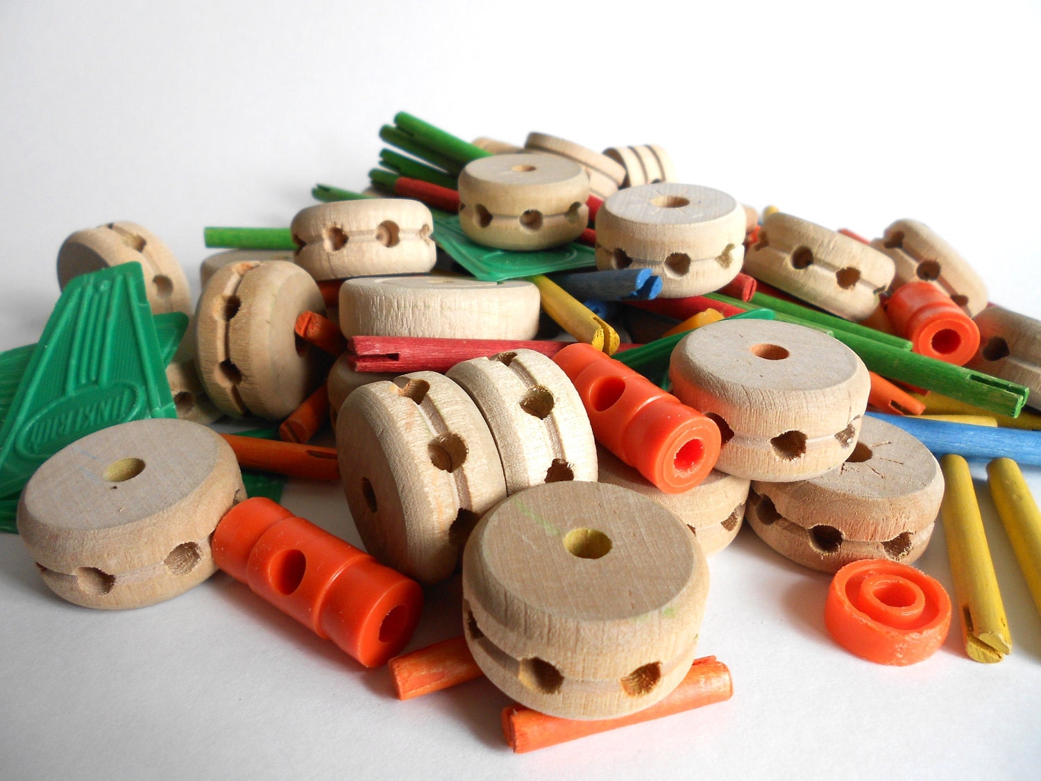 Tinker Toys Small Lot Wood Plastic by OldVintageGoodies on