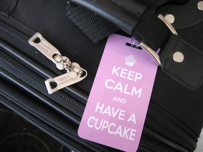Keep Calm and Have a Cupcake Luggage Tag -  pair 2 bright Pink Luggage Tag- Pink and White - Keep Calm and Eat a Cupcake