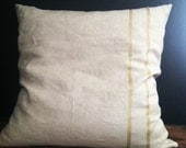 large linen throw pillow, organic cotton and kapok insert. hand silk screened stripes