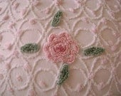 Vintage Chenille 18" 'Cabbage Rose' Accent Pillow - Decorator Insert Included - Cottage Chic Decor