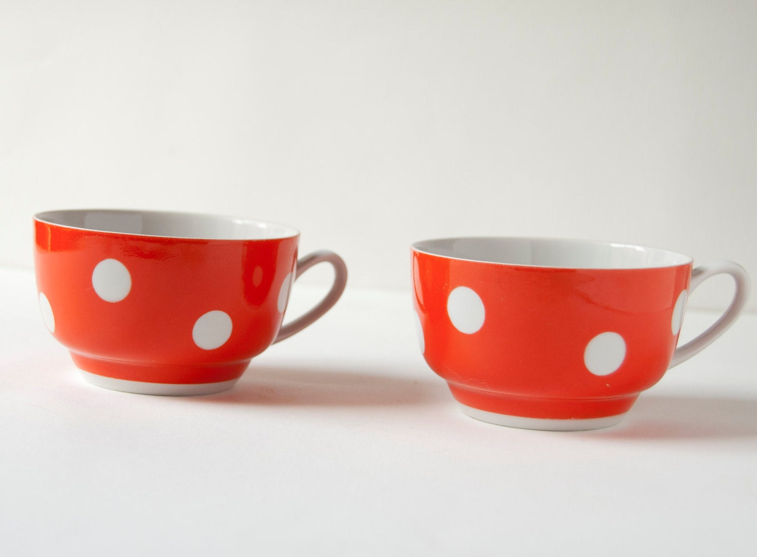 Vintage polka dot cups, red and white, Soviet Era