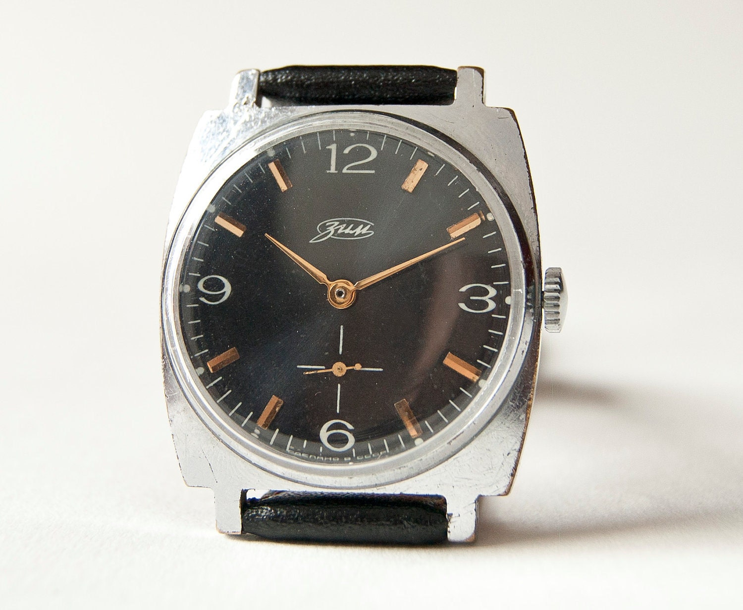 Black watch - men's wristwatch ZIM - watch Russian - men's watch leather