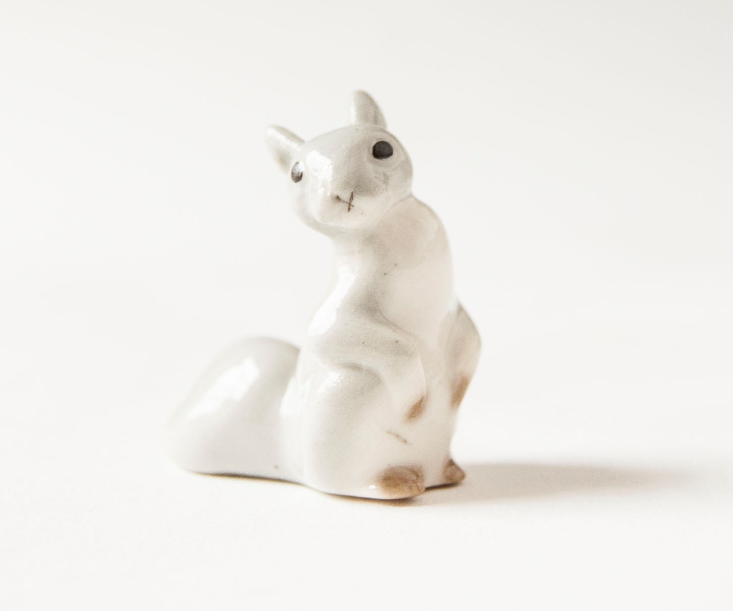 Vintage squirrel figurine, grey squirrel, Soviet Era porcelain