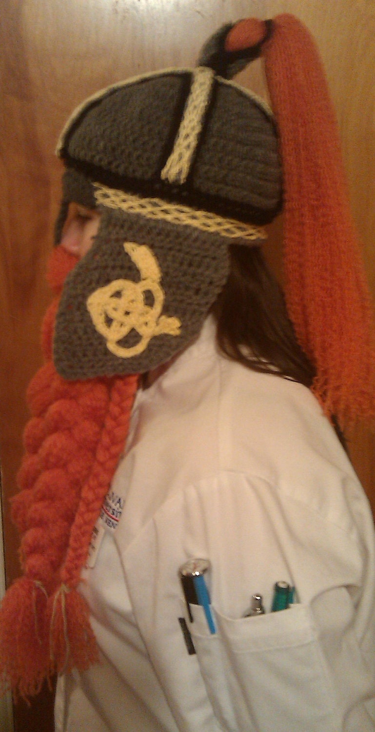 Crocheted Celtic Warrior Helm Top Knot and Beard