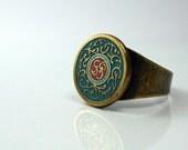 Old Style Ring brass jewelry gold green red enamel rings unique handmade jewelry