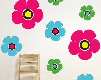 Childrens Wall Decals Teen Retro Flower - Childrens Decor Flower Wall Art