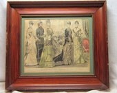 1880 Illman Brothers hand Colored Fashion Print Framed Home Decor Gift for Her Antique fashion Home Decor Art Illustration Original