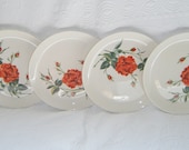 Vintage Cottage  Dinner Plates Roses Salem Briarcliff Thorns and All A Rose Red Orange Green Plates Romantic by Any Other Name