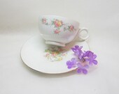Vintage 22Kt Gold Floral Teacup Saucer Shabby Chic Cottage Eastern China Pink Yellow Green Holiday Gift Guide