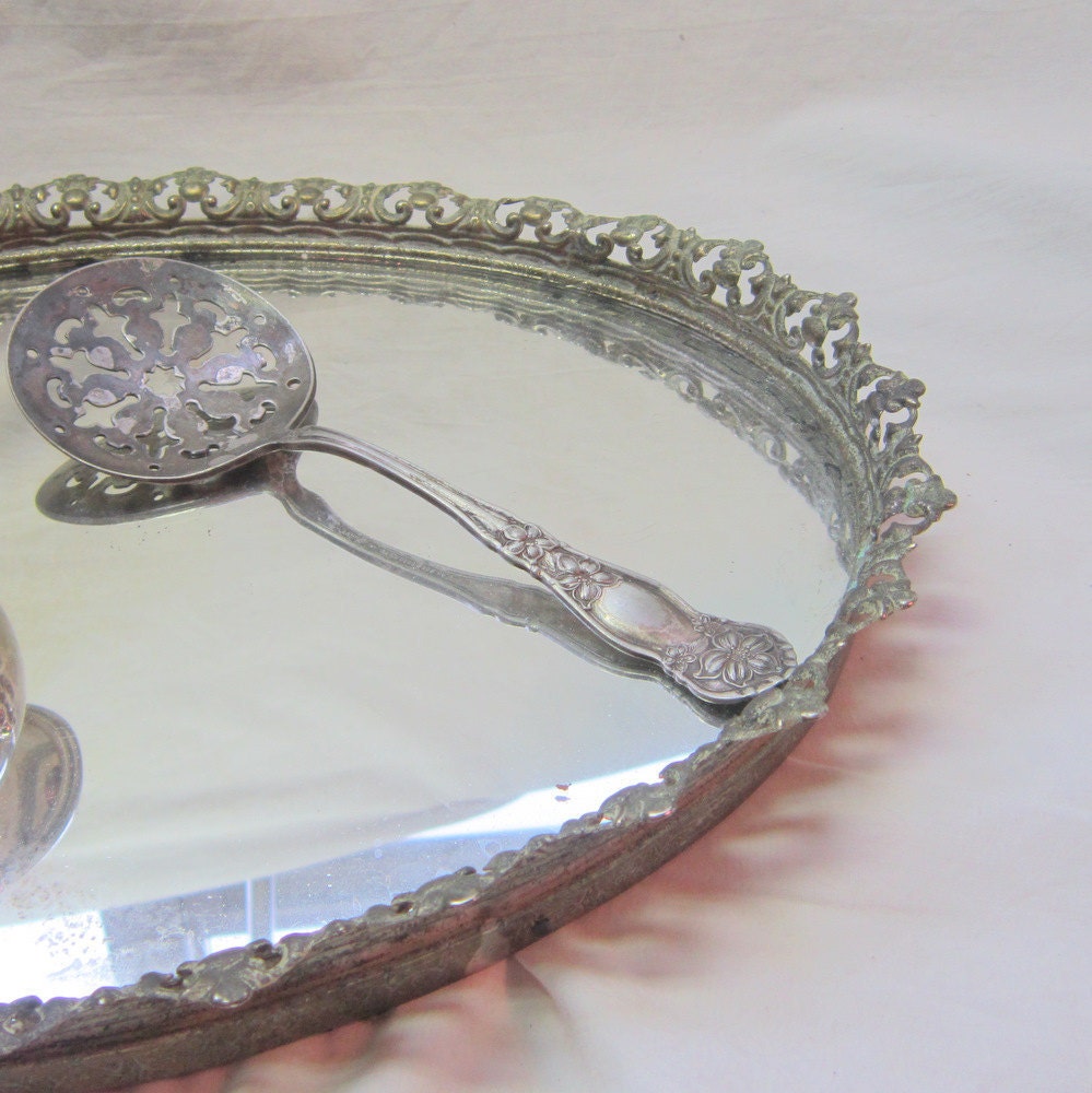 Antique Orange Blossom  Elaborate1910 WM & Son AA Tomato Server Spoon Fork Gift for Her Him Silver Collector Victorian Edwardian
