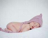 READY TO SHIP Handmade Newborn  Baby Boy or Girl Pixie / Gnome Hat With Ties Knit Crochet - Many Colors Available - Photo Prop -