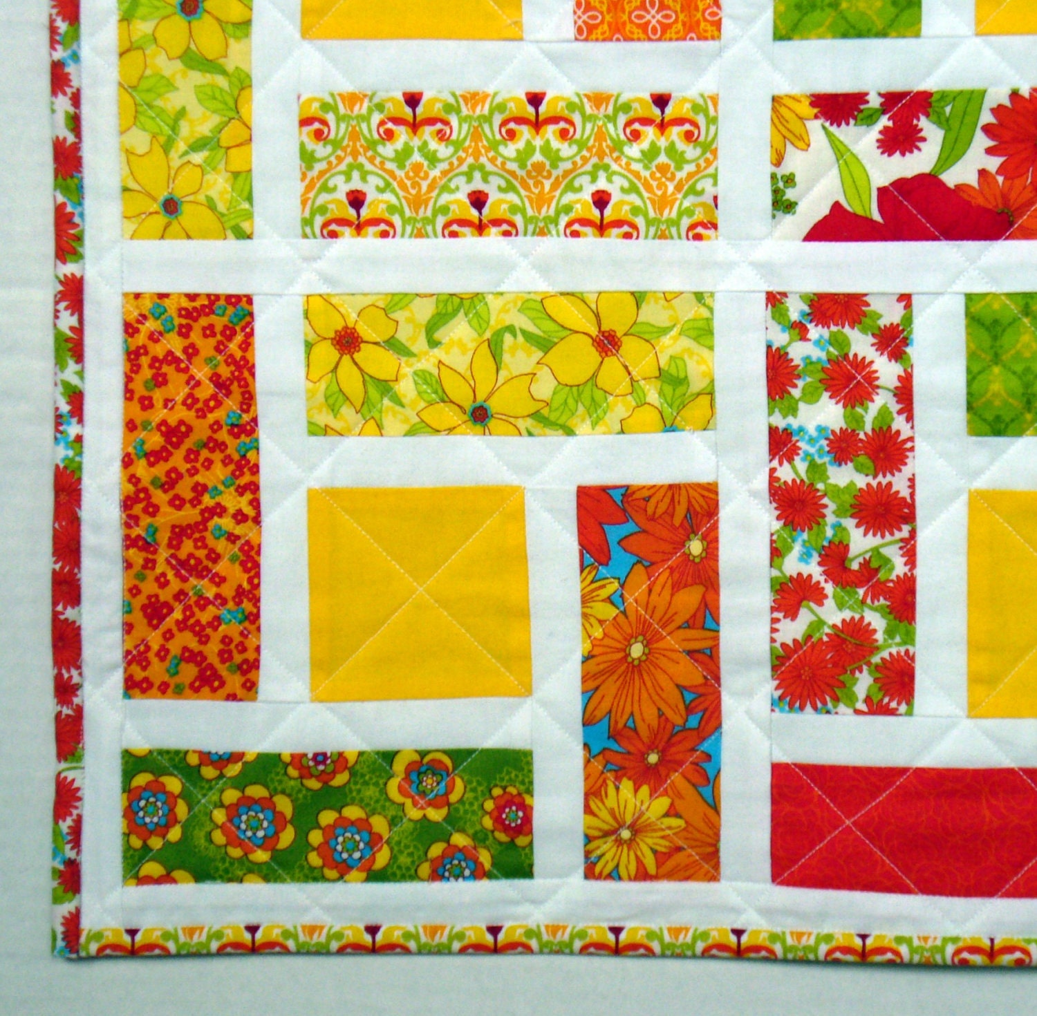 ON SALE -Patchwork Quilted Centerpiece Table Topper in bright spring/summer  colors