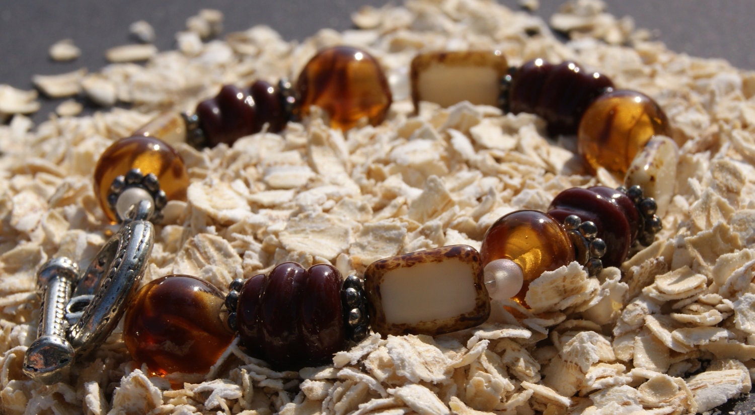 Amber and Maroon Bracelet and Earring Set, Amber Lampwork Beaded Bracelet, Maroon Beaded Bracelet