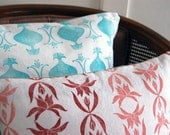 Turquoise Linen Pillow Cover - "King and Queen"