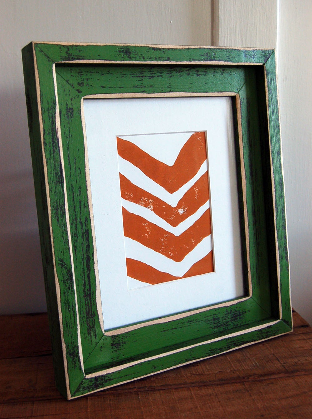 Linoleum Block Print - Burnt Orange Chevron 8 x 10