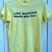 1970s Vintage Yellow Hanes T-Shirt "Live Musician: Handle with Care"