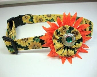 Sunflower Yellow and Green Dog Collars Medium
