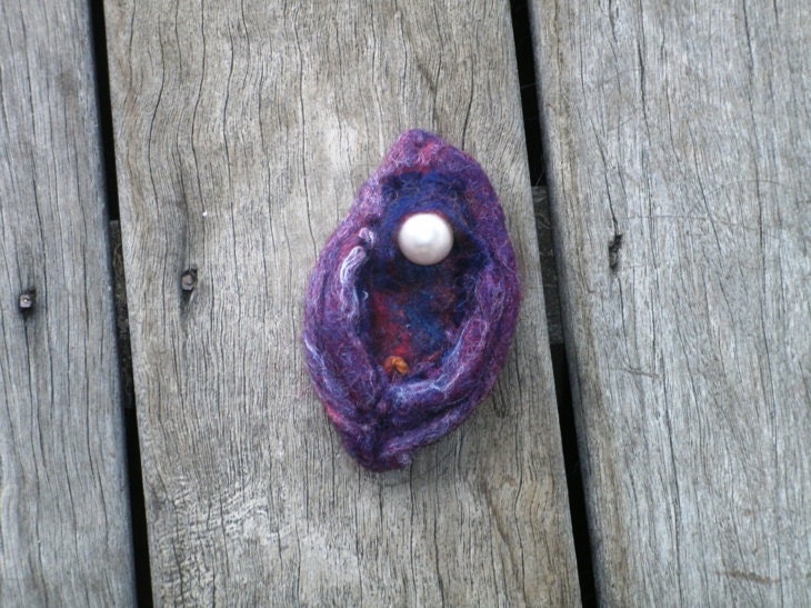 mature - felt vagina brooch in purple