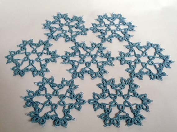 Tea doily and 12 Coasters in tatting - Rainbow - gift for Mom