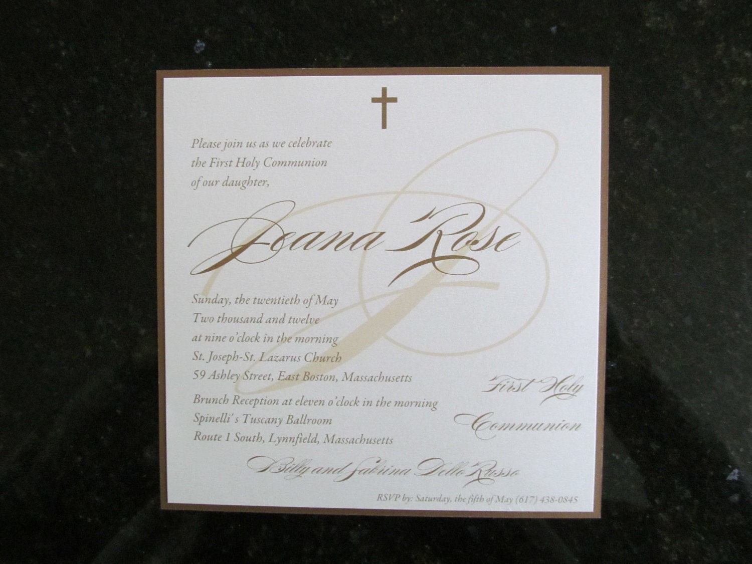 Gold version of Communion Invitation with Sheer Elegance