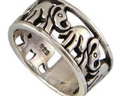 Elephant Sterling Silver Unisex Ring Fit the Finger from Teen to Adult, Trunk Up Elephant Ring