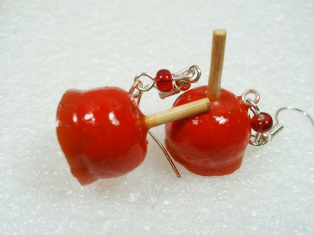 Toffee Apple Candy Apple Earrings. Polymer Clay.
