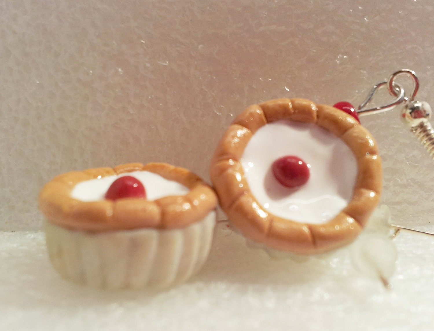 Cherry Bakewell Earrings. Polymer clay.