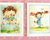 Set of 6 cards, 3 cards each of two images of Genevieve: Armsfull & Balancing Life.