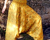100% Organic Cotton Vibrant Yellow Harem Pants with Om Print-Yoga Wear, Lounge Wear, Dance Wear, Spacious, Beautiful Colors
