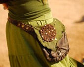 PIXIE UTILITY BAG, handmade forest elf hippie festival, green brown textures, 3 in 1 use it as pocket-belt, holster or shoulder bag