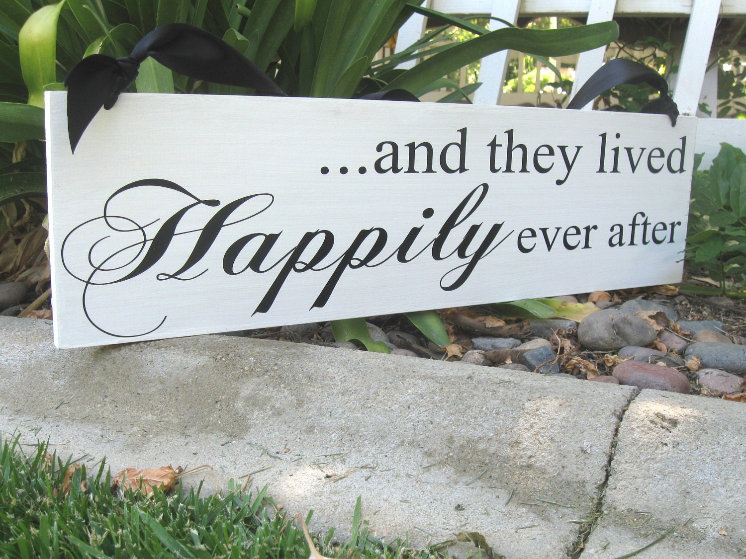 Romantic Fairytale Wedding Sign ... and they lived HAPPILY ever after ... Wood sign for decor and photos for formal or outdoor weddings