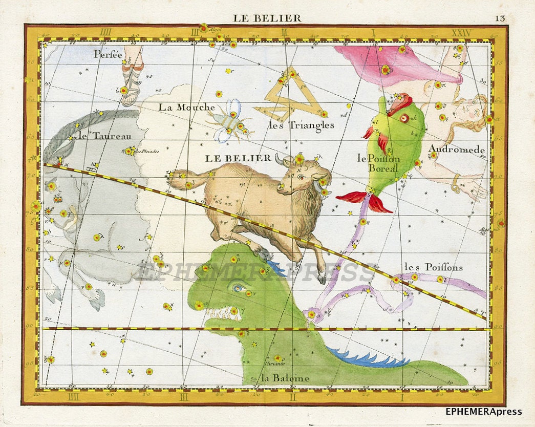 aries constellation map zodiac print march and april birthday