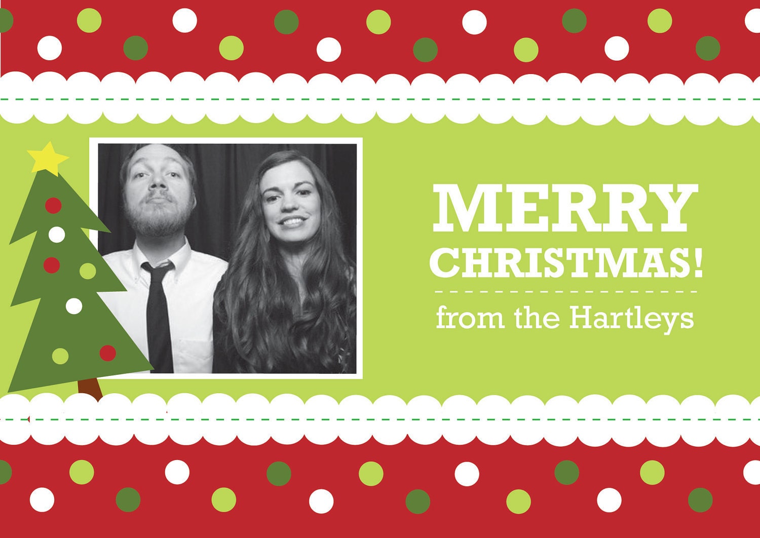 Cute Merry Christmas Holiday Photo Card or Invitation 5 x 7  - Printable File