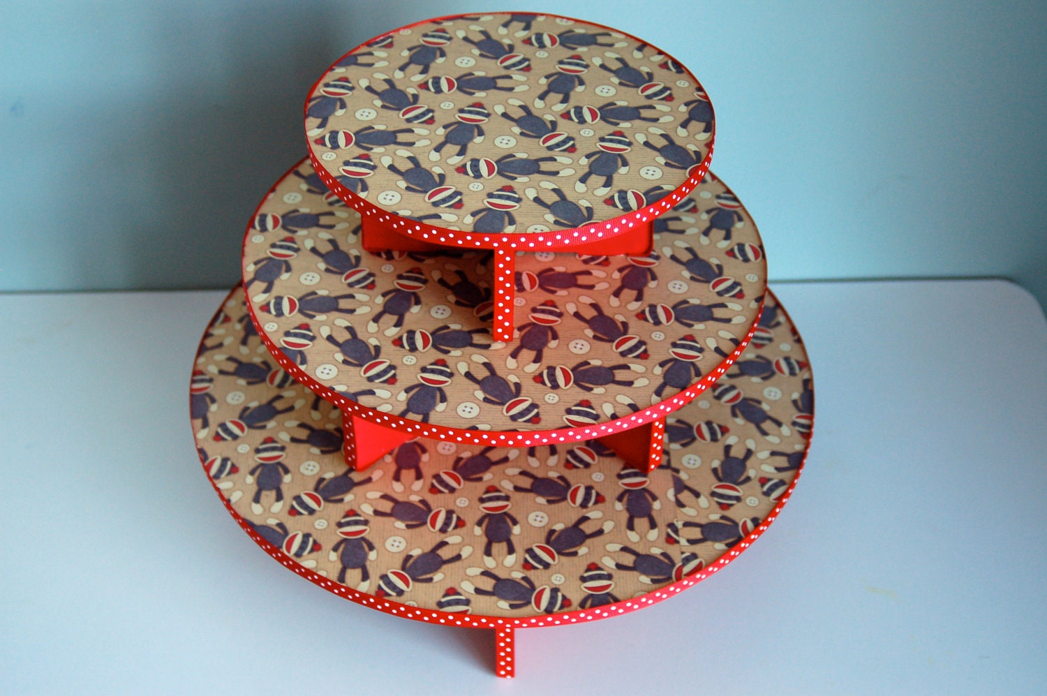 Sock Monkey Three Tiered Cupcake Stand for Birthdays or Baby Shower Il_570xn