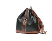 Italian Black and Brown Leather Draw String Bucket Bag