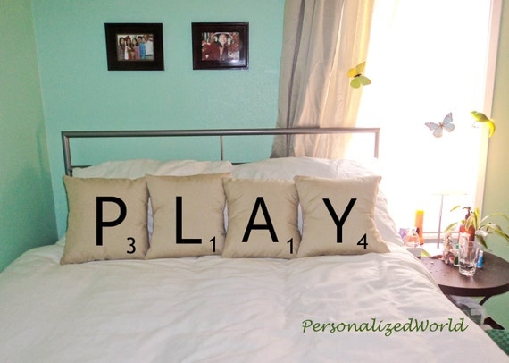 Set of 4 SCRABBLE LETTER decorative pillow cases cushion covers -- PLAY or choose any 4 letters