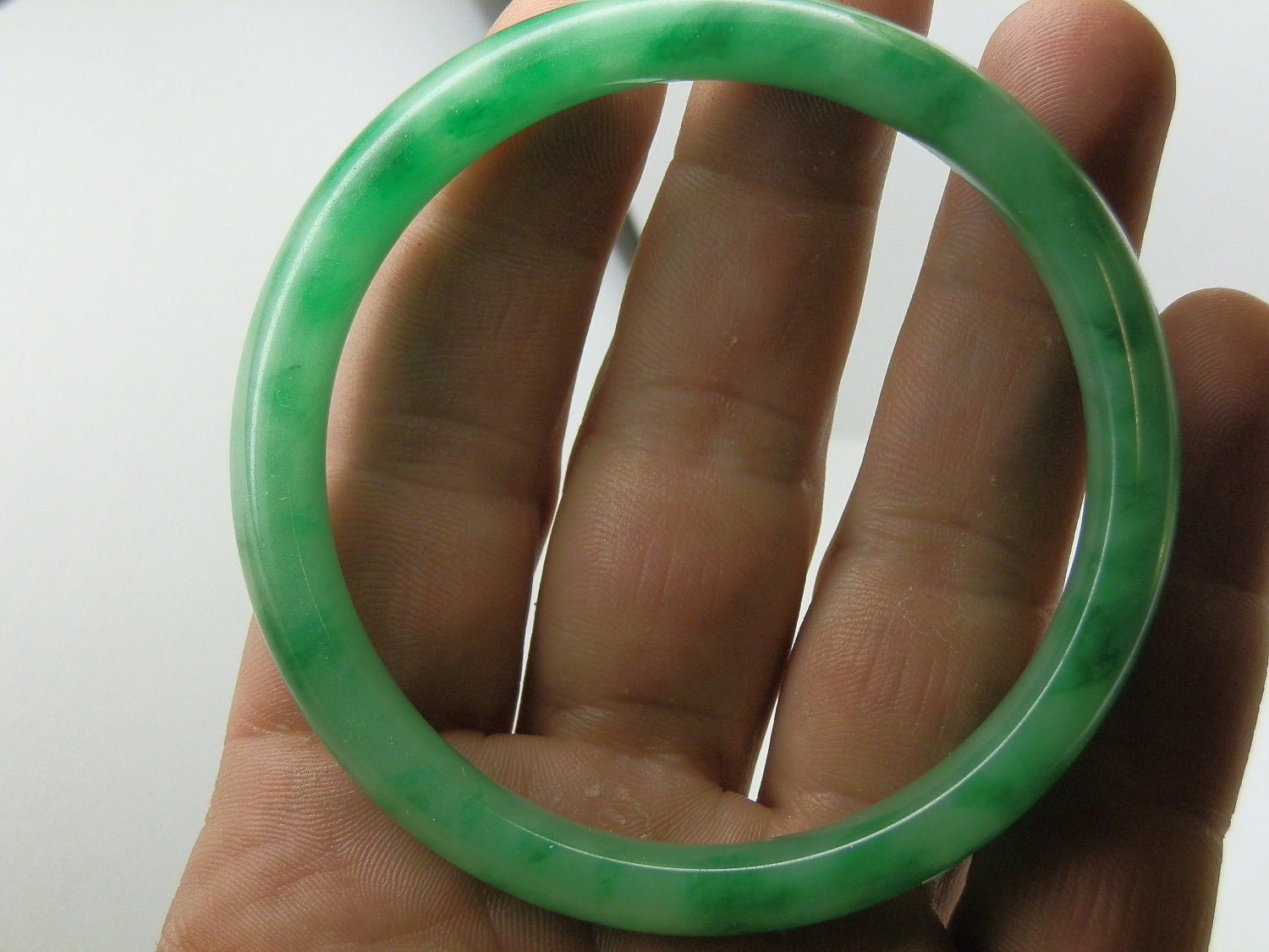 66mm Green Jade Bangle Bracelet.