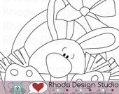 Easter Bunny Basket Digital Stamps  Clip Art Image
