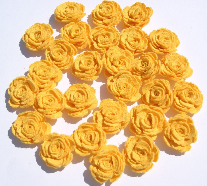 Yellow Fabric Flowers Roses Appliques Set of 28 Upcycled Embellishments Handmade Fabric Flowers for Head Bands Scrapbooking
