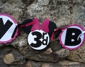 Minnie mouse birthday banner HOT PINK GLITTER bow, minnie banner, girl theme, minnie garland, minnie party, you pick colors