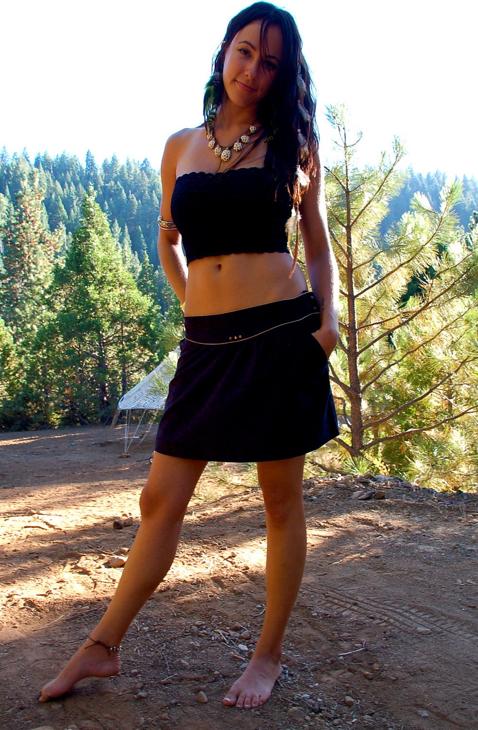 SALE Short Pocket Pixie Skirt With Brass Studs In Black In Medium, sexy, mini, short skirt, hippie skirt, cute, cool, Steampunk
